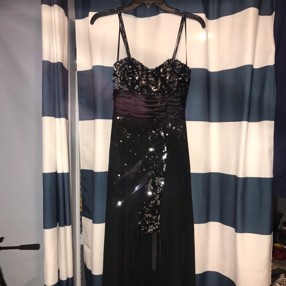 black strapless high low dress